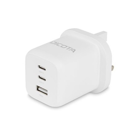 DICOTA - Síťový adaptér - kompaktní, GaN - 65 Watt - 5 A - PD 3.0 - 3 výstupní konektory (2 x USB-C, USB) - bílá - Velká