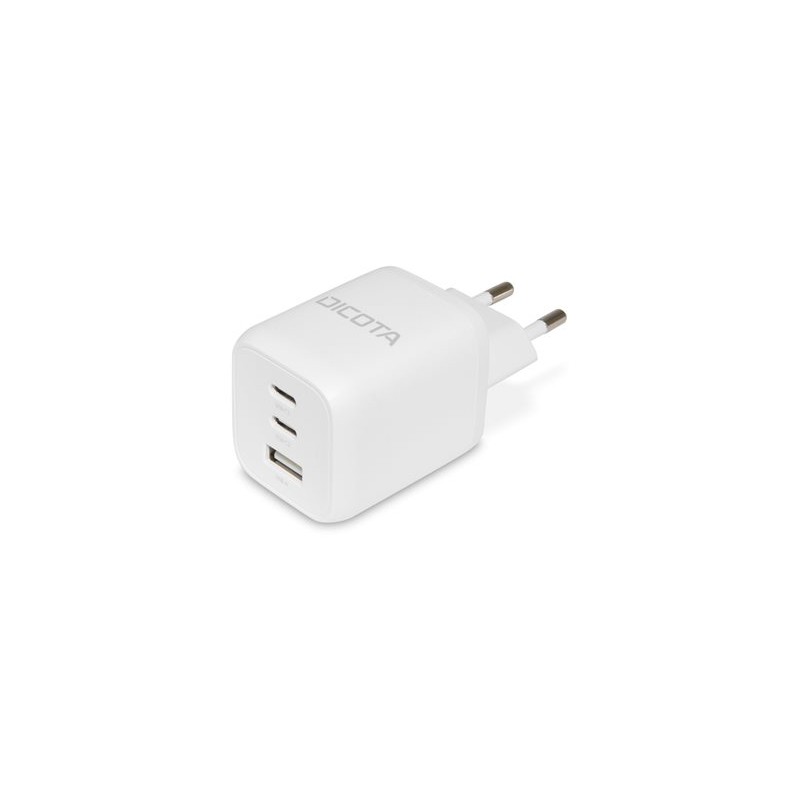 DICOTA - Síťový adaptér - kompaktní, GaN - 65 Watt - 5 A - PD 3.0 - 3 výstupní konektory (2 x USB-C, USB) - bílá - Evropa