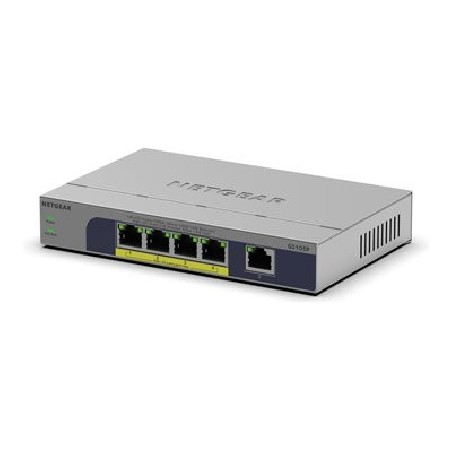 NETGEAR GS105P - Prepínac - nerízený - 1 x 10/100/1000 + 4 x 10/100/1000 (PoE+) - desktop, pro pripevnení na zed - PoE+ (63 W)