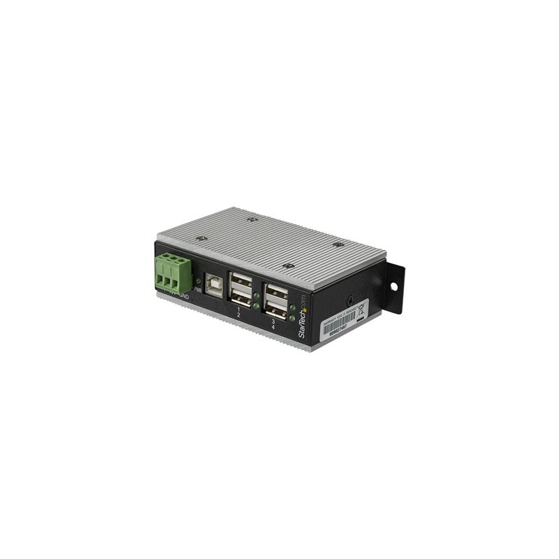 StarTech.com 4 Port USB 2.0 Hub, Metal Industrial USB-A Hub (4x USB-A) with ESD & Surge Protection, Extended Operating Temp -40