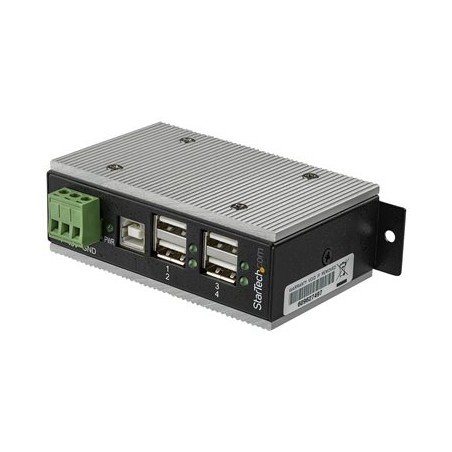 StarTech.com 4 Port USB 2.0 Hub, Metal Industrial USB-A Hub (4x USB-A) with ESD & Surge Protection, Extended Operating Temp -40