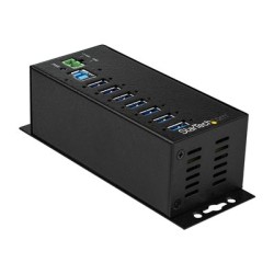 StarTech.com 7 Port USB Hub with Power Adapter, Surge Protection, Metal Industrial USB 3.0 Data Transfer Hub, Din Rail, Wall or