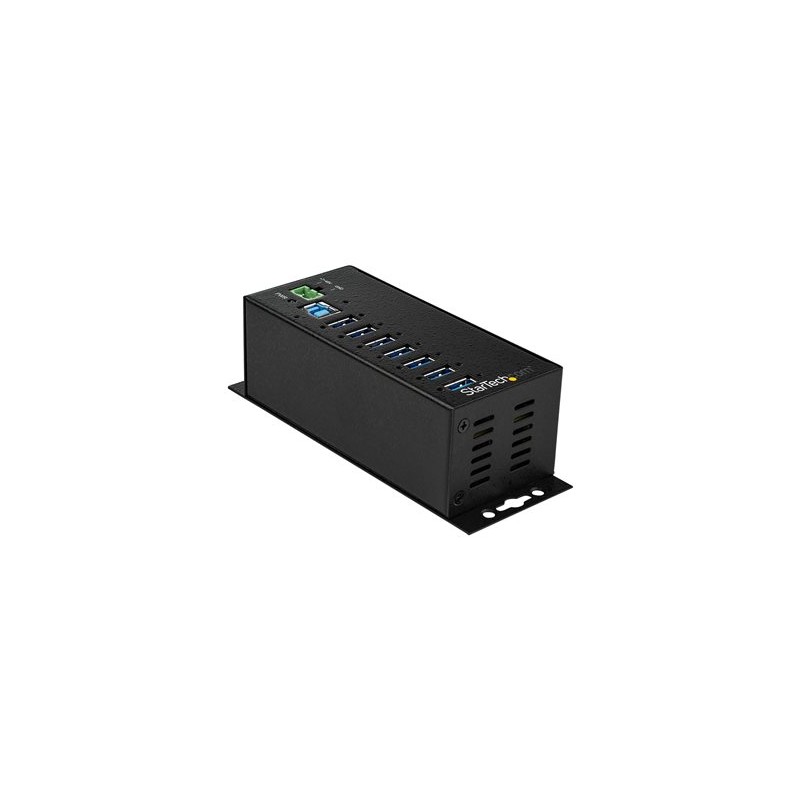 StarTech.com 7 Port USB Hub with Power Adapter, Surge Protection, Metal Industrial USB 3.0 Data Transfer Hub, Din Rail, Wall or