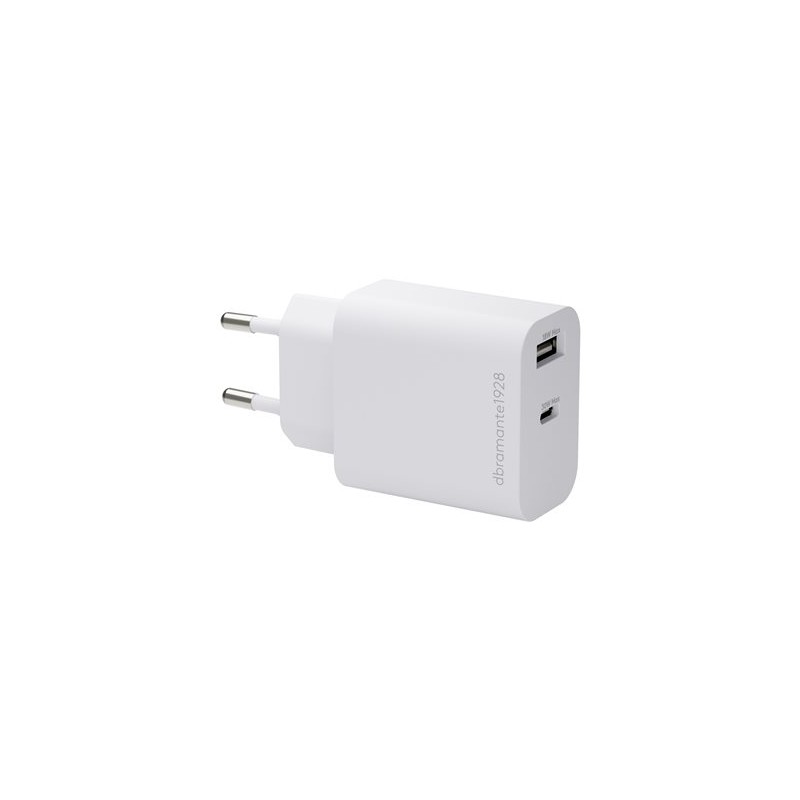 dbramante1928 re-charge - Síťový adaptér - 18W - 30 Watt - 3 A - PD/PPS - 2 výstupní konektory (USB-C, USB) - bílá - Evropa