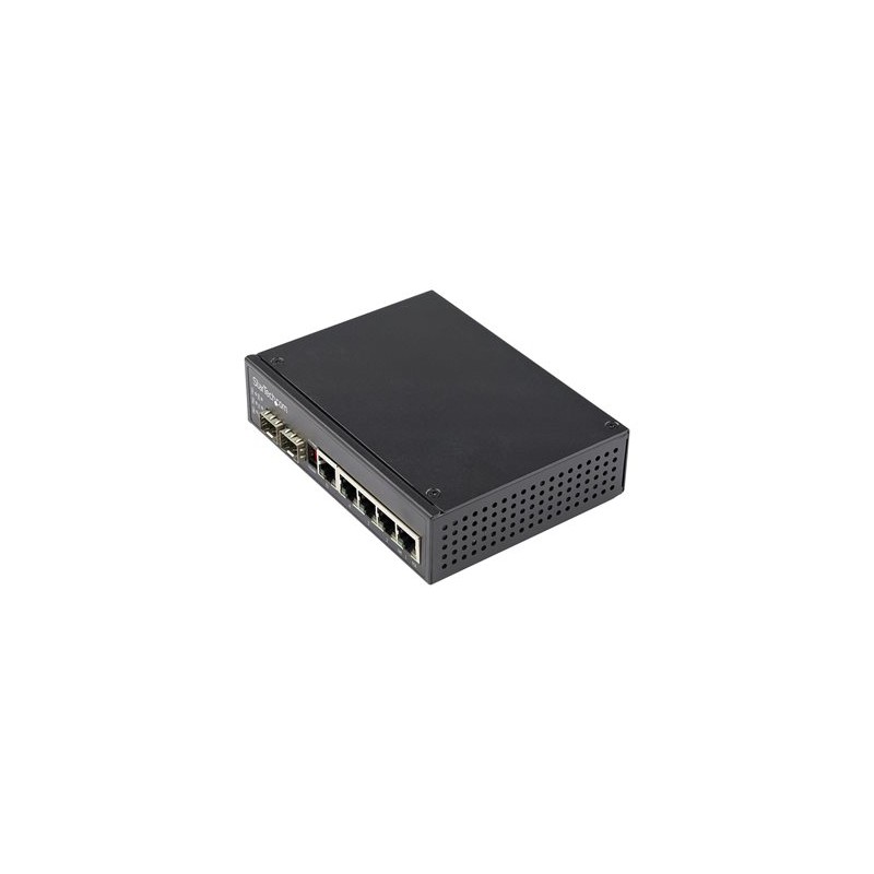 StarTech.com Industrial 6 Port Gigabit Ethernet Switch 4 PoE RJ45 +2 SFP Slots 30W PoE+ 48VDC 10/100/1000 Power Over Ethernet