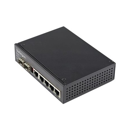 StarTech.com Industrial 6 Port Gigabit Ethernet Switch 4 PoE RJ45 +2 SFP Slots 30W PoE+ 48VDC 10/100/1000 Power Over Ethernet