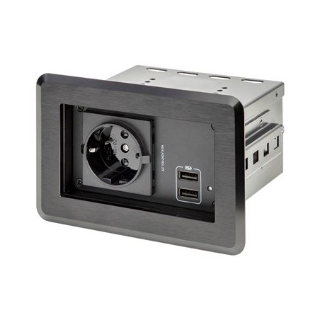StarTech.com Conference Table Power Center with 1x CE Certified Schuko AC Outlet & 2x USB BC 1.2, Recessed In-Table/Desk Power