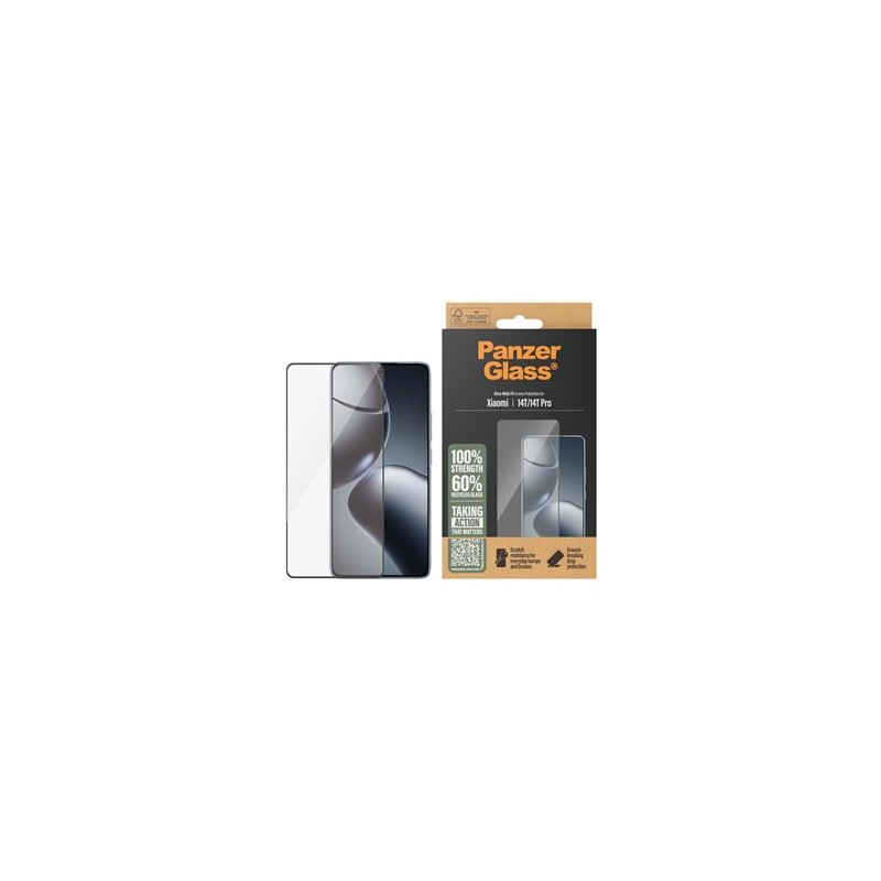 PanzerGlass - Ochrana obrazovky pro mobilní telefon - ultra široký tvar - sklo - barva rámu cerná - pro Xiaomi 14T Pro
