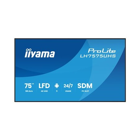 75" iiyama LH7575UHS-B2AG:IPS, 4K UHD,Android,24/7