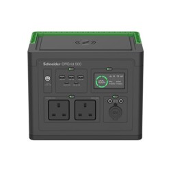 Schneider OffGrid 500 - Prenosná napájecí stanice - LCD, 2 zásuvky BS1363, sinusový prubeh, 3 USB-A, 2 USB-C, bezdrátová