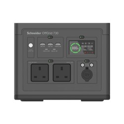 Schneider OffGrid 730 - Prenosná napájecí stanice - LCD, 2 zásuvky BS1363, sinusový prubeh, 3 USB-A, 2 USB-C, bezdrátová