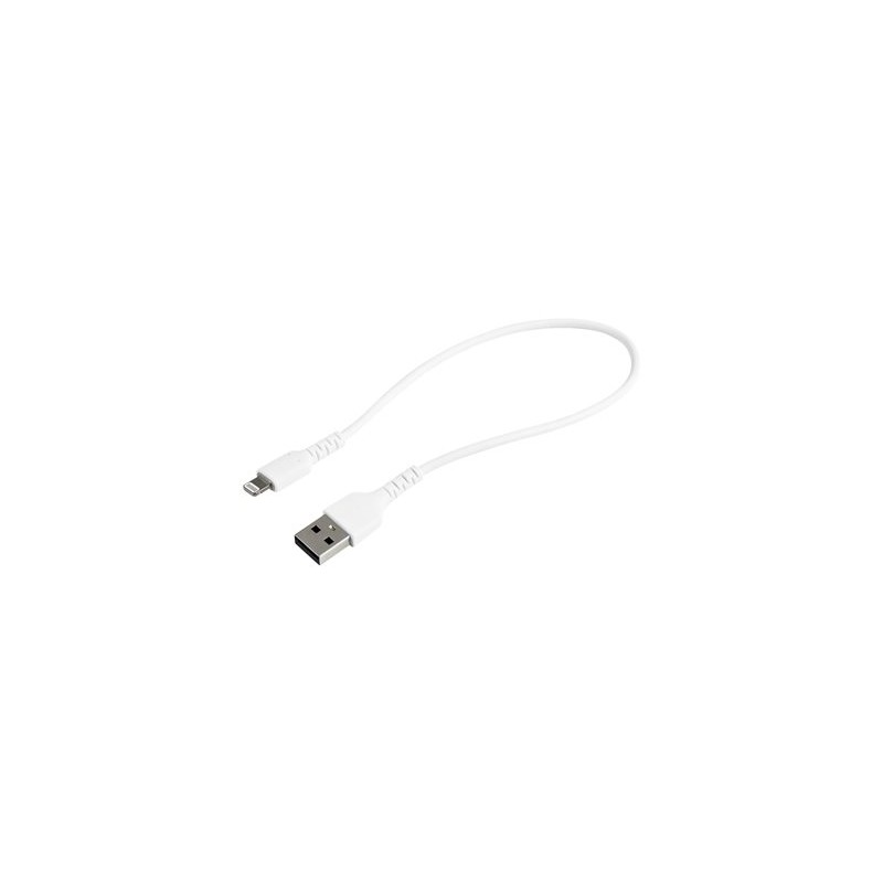 StarTech.com 12 in(30cm) Durable White USB-A to Lightning Cable, Heavy Duty Rugged Aramid Fiber USB Type A to Lightning