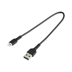 StarTech.com 12 in(30cm) Durable Black USB-A to Lightning Cable, Heavy Duty Rugged Aramid Fiber USB Type A to Lightning