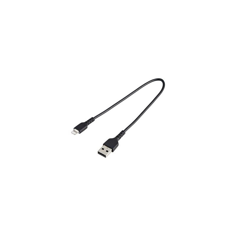 StarTech.com 12 in(30cm) Durable Black USB-A to Lightning Cable, Heavy Duty Rugged Aramid Fiber USB Type A to Lightning