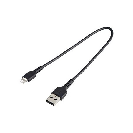 StarTech.com 12 in(30cm) Durable Black USB-A to Lightning Cable, Heavy Duty Rugged Aramid Fiber USB Type A to Lightning