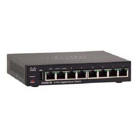 Cisco 250 Series SG250-08 - Přepínač - L3 - inteligentní - 8 x 10/100/1000 - desktop - repasováno