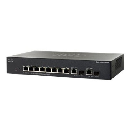 Cisco Small Business SF302-08 - Přepínač - L3 - řízený - 8 x 10/100 + 2 x kombinace Gigabit SFP - desktop - repasovaný