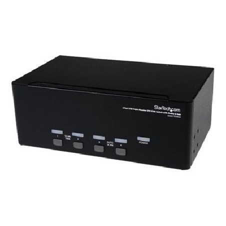 StarTech.com 4 Port Triple Monitor DVI USB KVM Switch with Audio & USB 2.0 Hub - Multi Monitor KVM - USB DVI KVM Switch