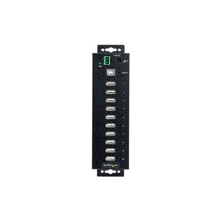StarTech.com 10-Port Industrial USB 2.0 Hub, Rugged USB Hub w/15kV Air/8kV Contact ESD Level 4 Protection, DIN/Wall/Desk