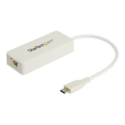 StarTech.com USB C to Gigabit Ethernet Adapter with USB A Port, White 1Gbps NIC USB 3.0/USB 3.1 Type C Network Adapter, 1GbE