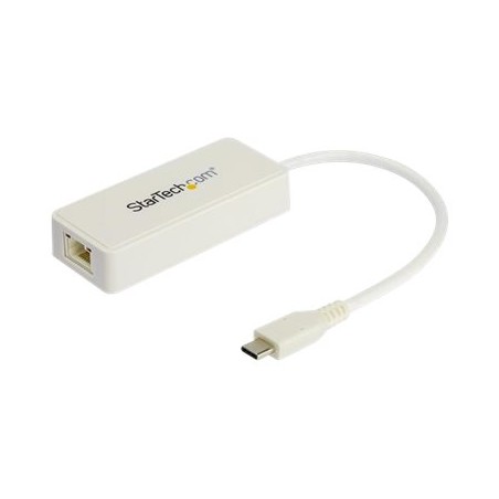 StarTech.com USB C to Gigabit Ethernet Adapter with USB A Port, White 1Gbps NIC USB 3.0/USB 3.1 Type C Network Adapter, 1GbE