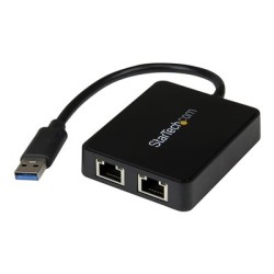 StarTech.com USB 3.0 to Dual Port Gigabit Ethernet Adapter w/ USB Port - 10/100/100 - USB Gigabit LAN Network NIC Adapter