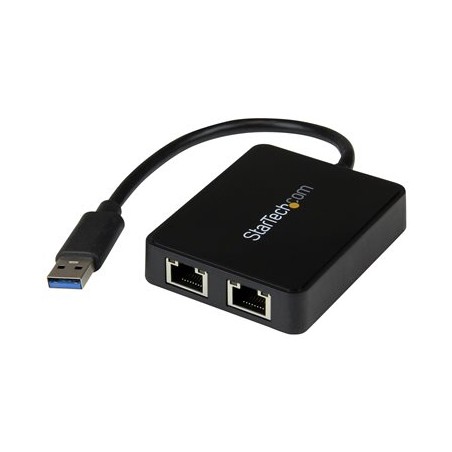 StarTech.com USB 3.0 to Dual Port Gigabit Ethernet Adapter w/ USB Port - 10/100/100 - USB Gigabit LAN Network NIC Adapter