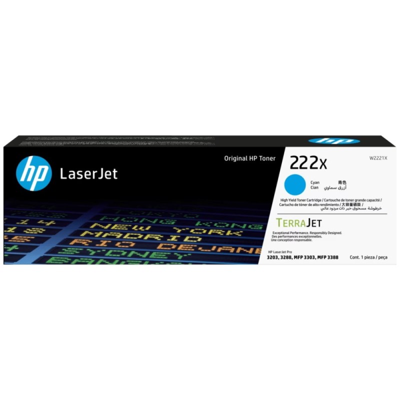 HP 222X - Vysoká výtežnost - azurová - originální - LaserJet - kazeta s barvivem (W2221X) - pro Color LaserJet Pro MFP 3302fdn