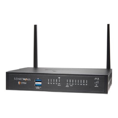 SonicWall TZ370W - Advanced Edition - bezpečnostní zařízení - s roční služba TotalSecure - 1GbE - Wi-Fi 5 - 2.4 GHz, 5 GHz
