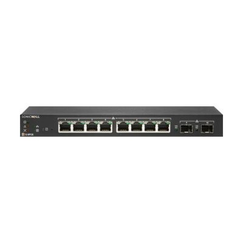 SonicWall Switch SWS12-8POE - Přepínač - řízený - 8 x 10/100/1000 (PoE) + 2 x gigabitů SFP - desktop - PoE (55 W) - s 1 rok