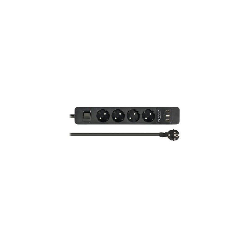 Delock Extension Socket - Napájecí pásek - AC 250 V - 4000 Watt - vstup: power CEE 7/7 - výstupní konektory: 4 (3 x USB typ A