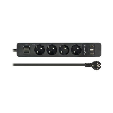 Delock Extension Socket - Napájecí pásek - AC 250 V - 4000 Watt - vstup: power CEE 7/7 - výstupní konektory: 4 (3 x USB typ A