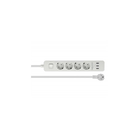 Delock Extension Socket - Napájecí pásek - AC 250 V - 4000 Watt - vstup: power CEE 7/7 - výstupní konektory: 4 (3 x USB typ A