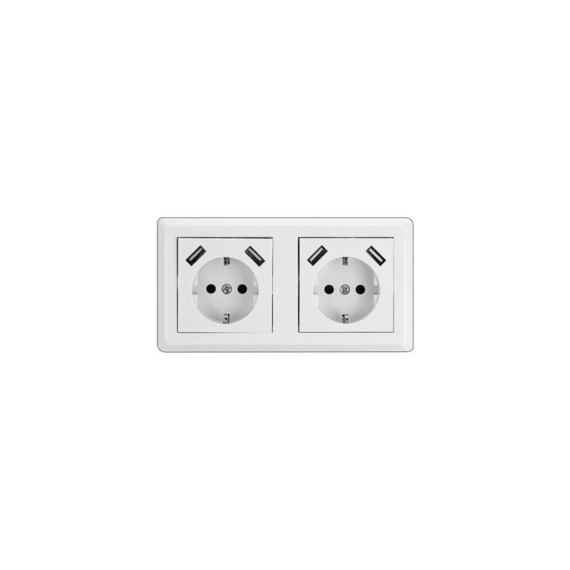 2-Way Wall Socket with 4 x USB Type-A Ch, 2-Way Wall Socket with 4 x USB Type-A Ch