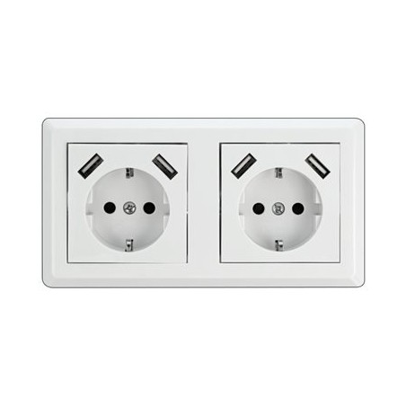 2-Way Wall Socket with 4 x USB Type-A Ch, 2-Way Wall Socket with 4 x USB Type-A Ch