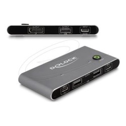 Delock - Prepínac KVM / USB - 8K 30 Hz, DisplayPort, with USB 2.0 - 2 x KVM / USB - 1 místní uživatel - desktop