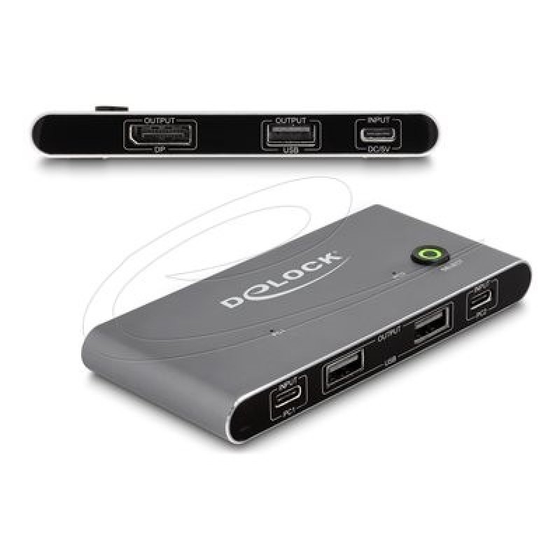 Delock - Prepínac KVM / USB - 8K 30 Hz, DisplayPort, with USB 2.0 - 2 x KVM / USB - 1 místní uživatel - desktop