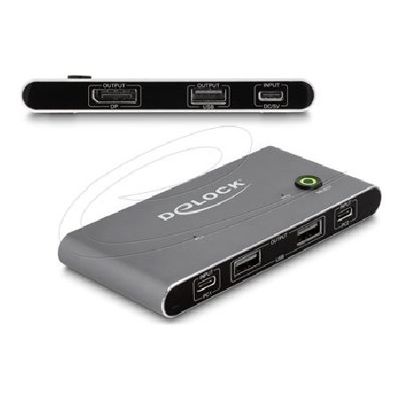 Delock - Prepínac KVM / USB - 8K 30 Hz, DisplayPort, with USB 2.0 - 2 x KVM / USB - 1 místní uživatel - desktop