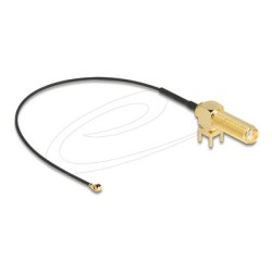 Delock - Kabel antény - SMA se zdírkami (female) montážní deska do MHF I s piny (male) rovné - 15 cm - koaxiál - šedá
