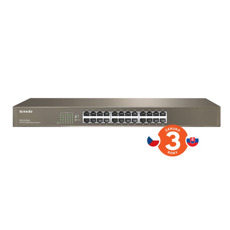Tenda TEG1024G 24-Port Gigabit Ethernet Switch, 10/100/1000 Mb/s, Rackmount