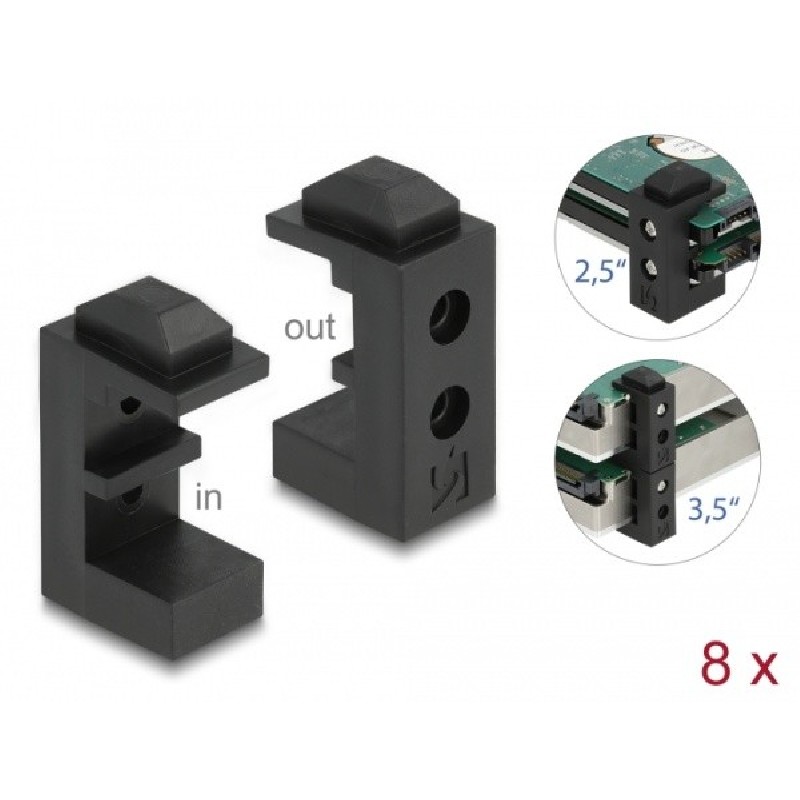 Delock - Držák pevného disku - kapacita: 2 x 3.5" HDD or 4 x 2.5" HDD/SSD - černá (balení 8)
