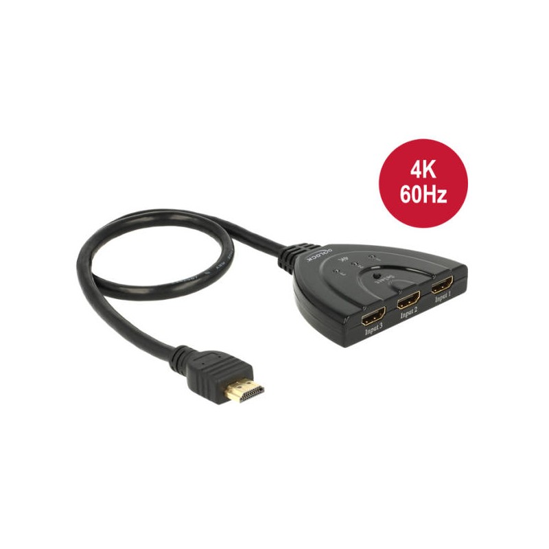 Delock HDMI UHD Switch 3 x HDMI in 1 x HDMI out 4K - Spínač video/audio - 3 x HDMI - desktop 18600