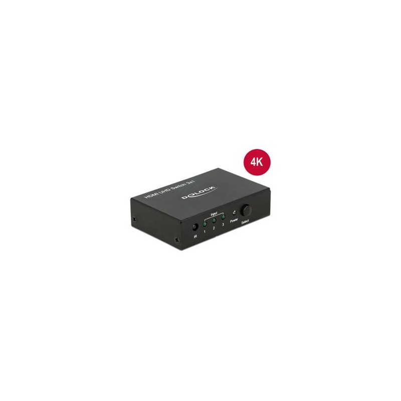 Delock HDMI UHD Switch 3 x HDMI in 1 x HDMI out 4K - Spínač video/audio - 3 x HDMI - desktop 18683