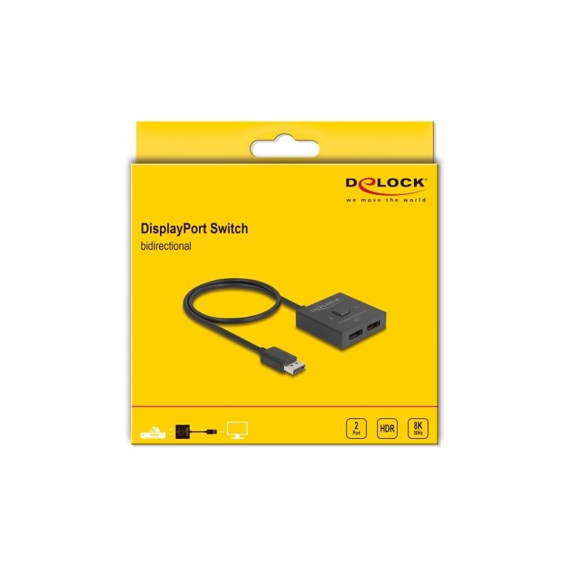 Delock - Rozdelovac/prepínac videa - 8K, obousmerný - 2 x DisplayPort - desktop