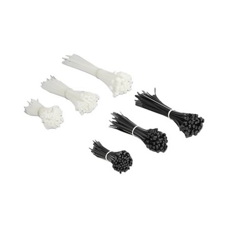 Delock Cable tie assortment box 600 pieces - Sada kabelových úvazků - černá, bílá