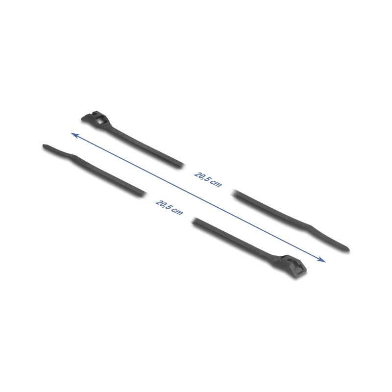 Delock - Kabelová stahovací páska - s plochou hlavou, šírka 2,5 mm - 20.5 cm - cerná (balení 100)