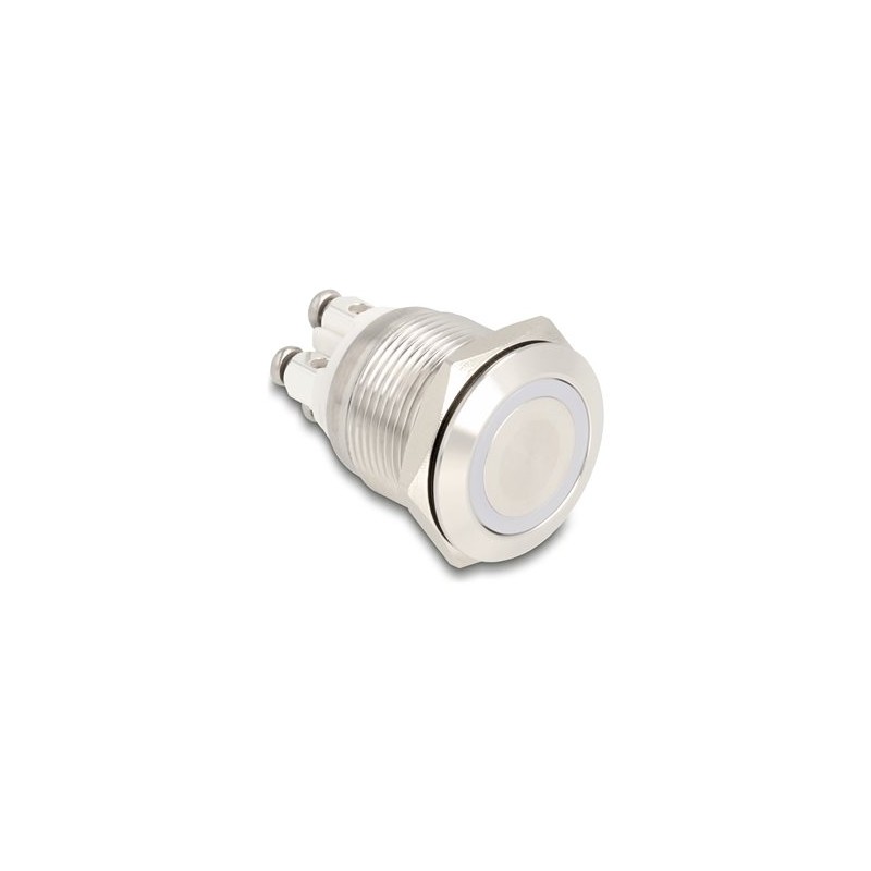 Delock - Tlacítko - pro instalaci 19 mm, 4 x šroubový terminál, zelená LED - montáž na panel - AC 230 V - stríbrná