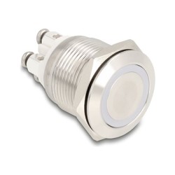 Delock - Tlacítko - pro instalaci 19 mm, 4 x svorkovnice, bílá LED - montáž na panel - AC 230 V - stríbrná