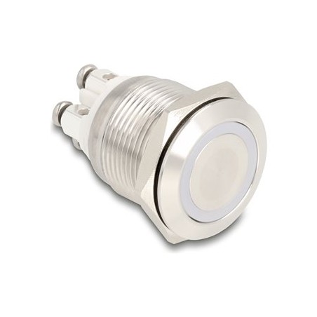 Delock - Tlacítko - pro instalaci 19 mm, 4 x šroubový terminál, modrá LED - montáž na panel - AC 230 V - stríbrná