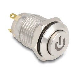 Delock - Tlacítko - pro instalaci 12 mm, 4 x pájení, cervená LED s napájecím symbolem - montáž na panel - AC 230 V - stríbrná